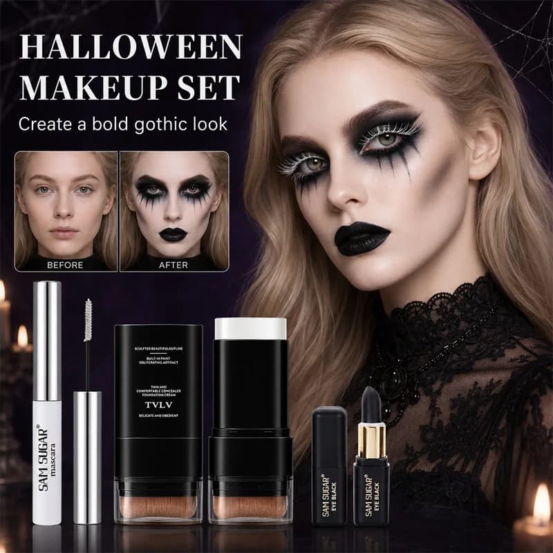 SAM SUGAR Halloween Makeup Set Black Lipstick White Mascara Foundation Stick Cosmetics For Carnival Party Costume Make Up