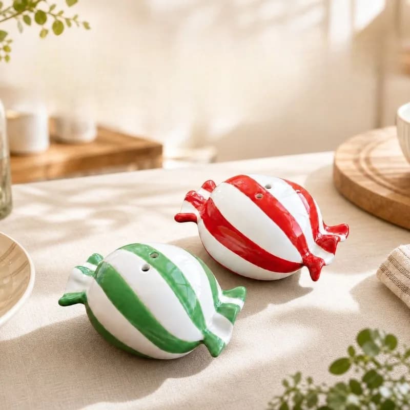 Korean Cartoon Candy Ceramic Salt Bottle Set Simple Red Green Sugar-shaped Condiment Jars Table Decorations Kitchen Ornaments