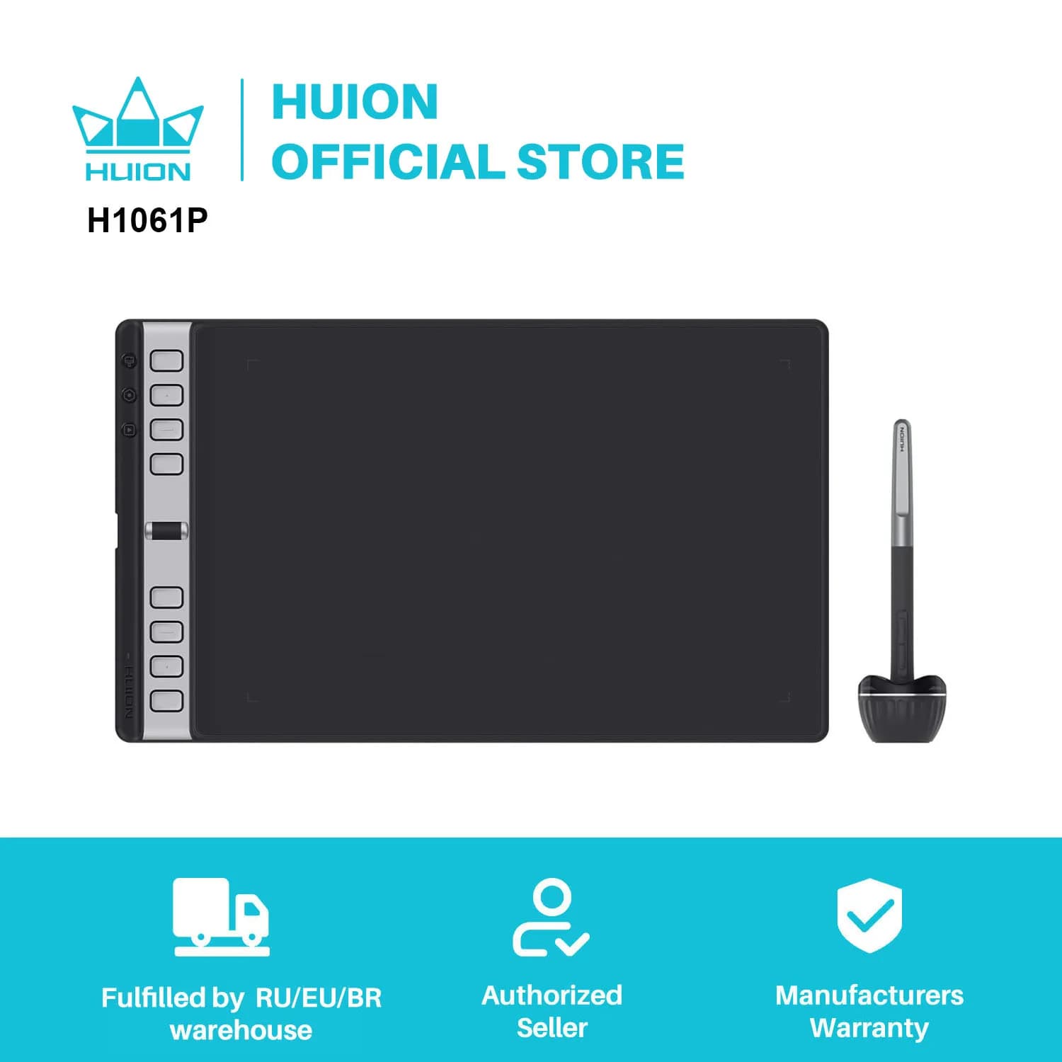 HUION Inspiroy 2 L H1061P Tavoletta da disegno con rotella di scorrimento 3 set 8 tasti personalizzati Penna senza batteria per arte, design, schizzo, 10x