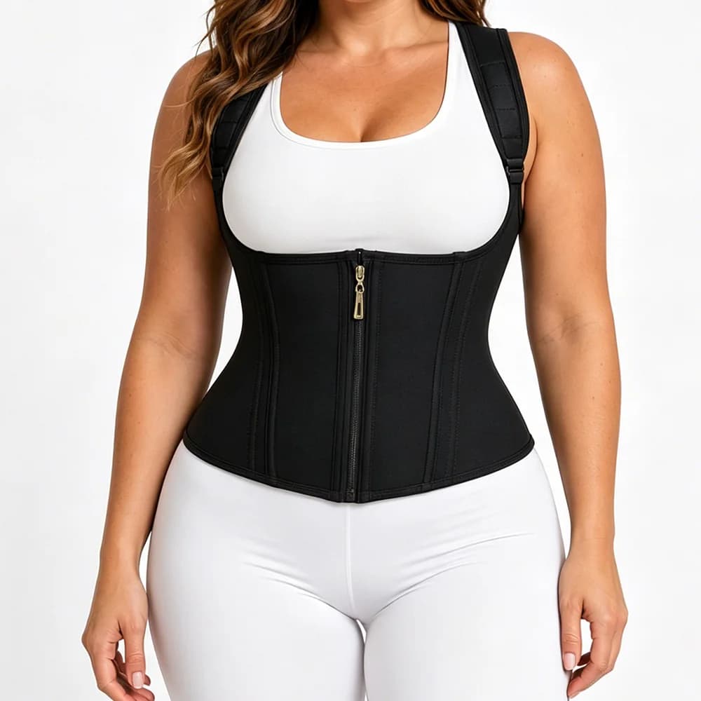 Women Neoprene Sauna Tank Top Sweat Tummy Shapers Slimming Sauna Effect Training Top Hooks& Zipper Waist Trainer Sweat Tops