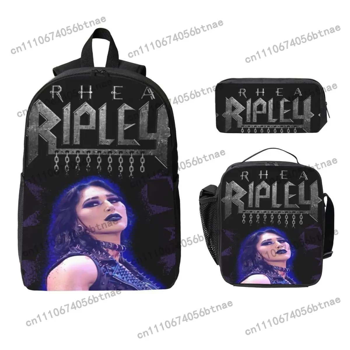 3Pcs Rhea Ripley Wrestler Theme School bags Set for Children Pencil Boxes Backpack Sets with Lunch Box For Students Knapsack