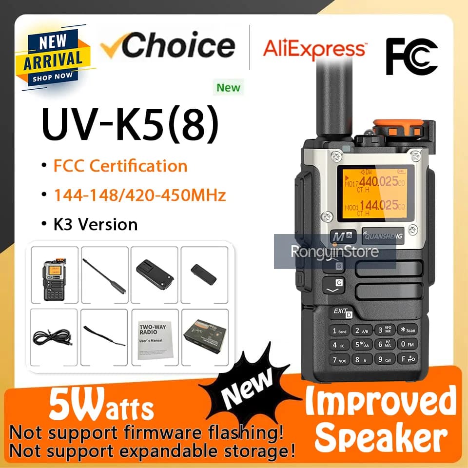Ricetrasmittente Quansheng UV-K5(8) UV-K6 5W con Ricarica Tipo C, UHF VHF 144-148MHz 420-450MHz, Radio Ham DTMF con Funzione Allarme Meteo NOAA