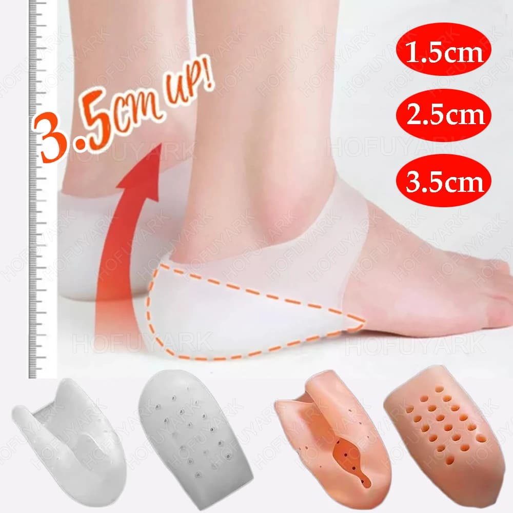Invisible Height Increase Insole Silicone Socks Gel Heel Lift Inserts for Man Woman Taller Shoe Insoles for Plantar Fasciitis