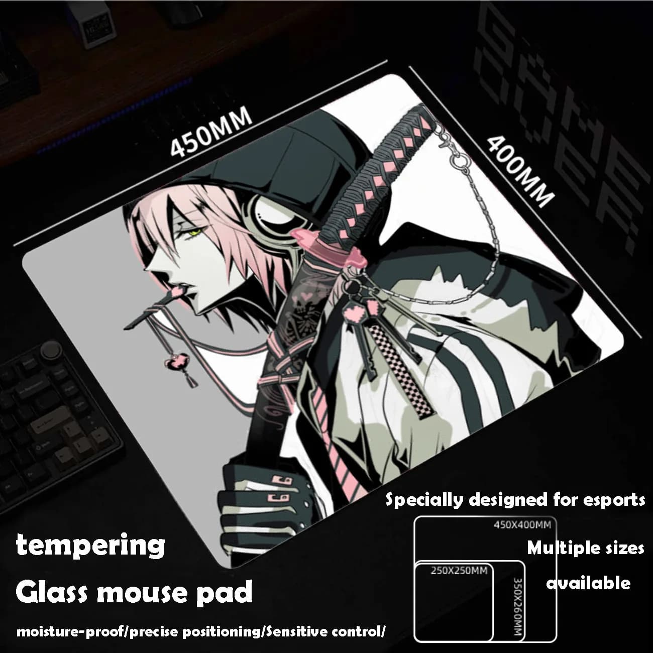 Cool Boy Sora Glass Mouse Mat, Customizable, Smooth and Resistant, for FPS Gaming, Esports and Office