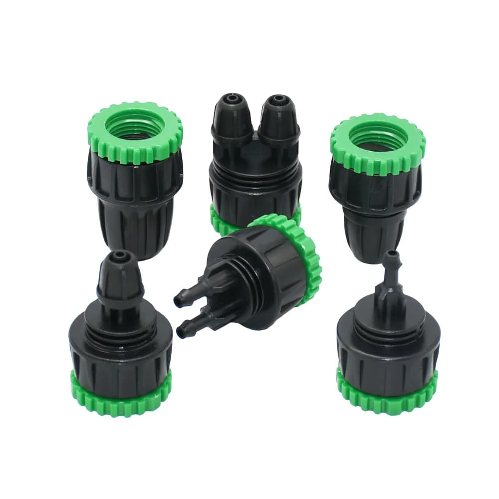 Connettore a spinotto in plastica da 1/4 di pollice (4 mm) con filettatura femmina da 1/2 e 3/4 di pollice per tubo da 4/7 mm, adattatore per sistema di irrigazione a goccia