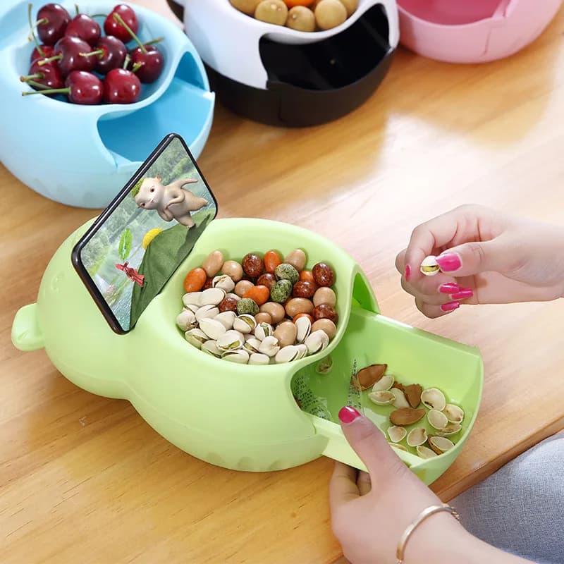 Modern Lazy Snack Bowl Living Room Creative Plastic Double Layers Snack Storage Box Bowl Fruit Plate Snack Dishes Phone Holder