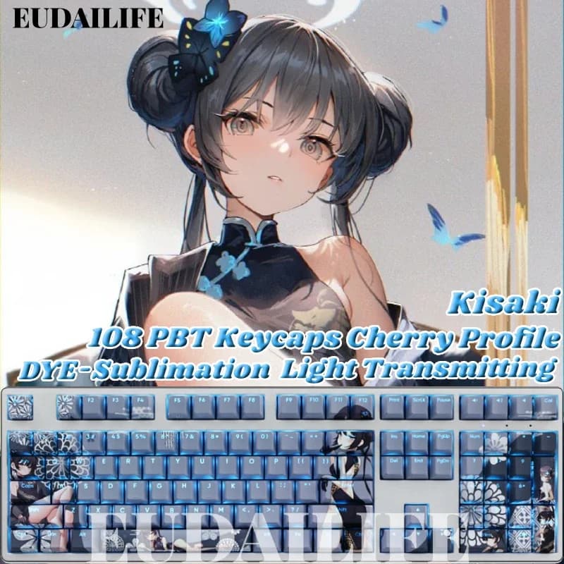 Kisaki 108 Keycap PBT Blu Archivio Gioco Sublimazione della tintura Cherry Profilo MX Asse trasversale Interruttore Copritasto Tastiera meccanica Regalo