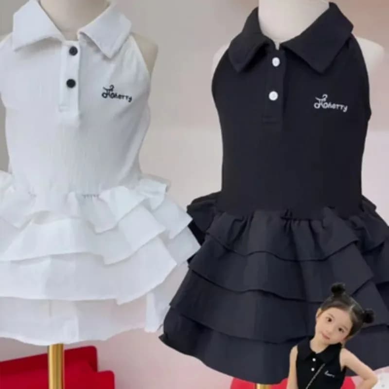 UNITIM Vestito Estivo per Bambine in Cotone con Ricamo a Lettere, Abito a Strati per Bambine, Vestito Casual con Colletto Peter Pan per Neonata