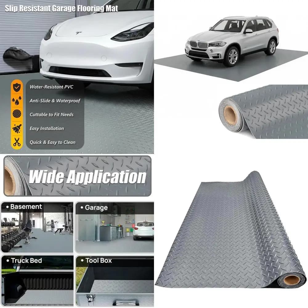 PVC garage pad thickened, waterproof protection for cars, trailers, SUVs, basements and gyms (Grigio) - 4ft x 19ft