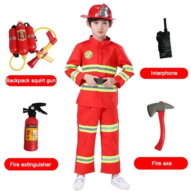Costume da pompiere per bambini di Halloween - Abiti da lavoro per ruolo di pompiere Sam per bambini, adatti per Halloween e Natale