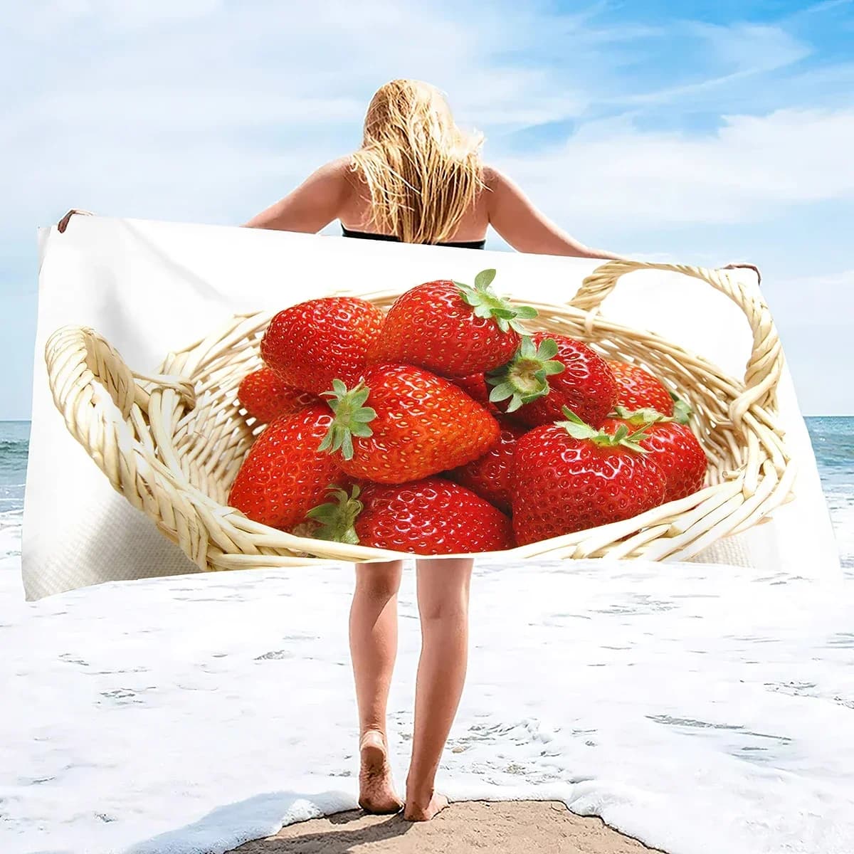 Teli da Spiaggia con Stampa Fragole, Teli da Spiaggia in Microfibra da Viaggio, Telo Asciugamano ad Asciugatura Rapida, Teli da Spiaggia Leggeri per Adulti