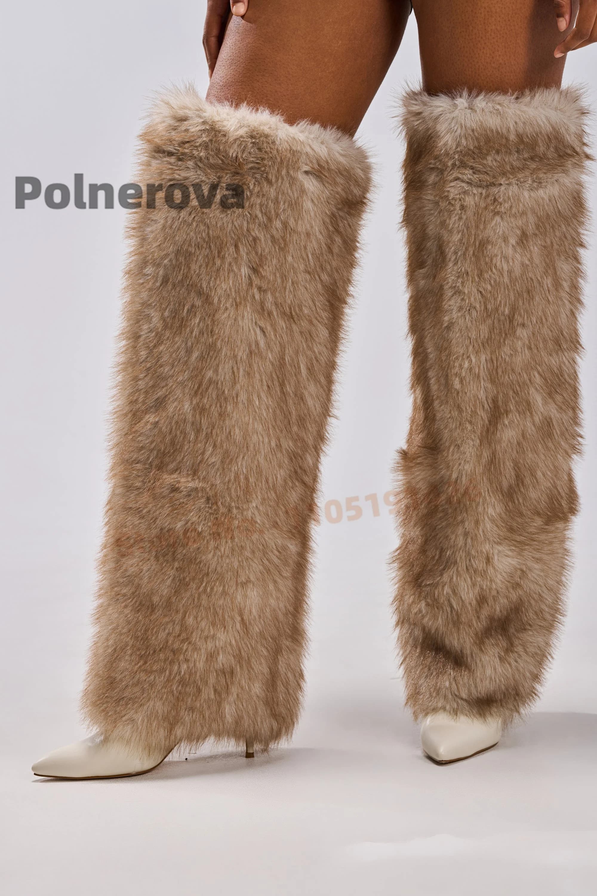 Fluffy Fur Knee High Boots Women Slip-On Pointy Toe Thin High Heels Shoes Fashion Ladies Stiletto Warm Winter Boots Party Shoes