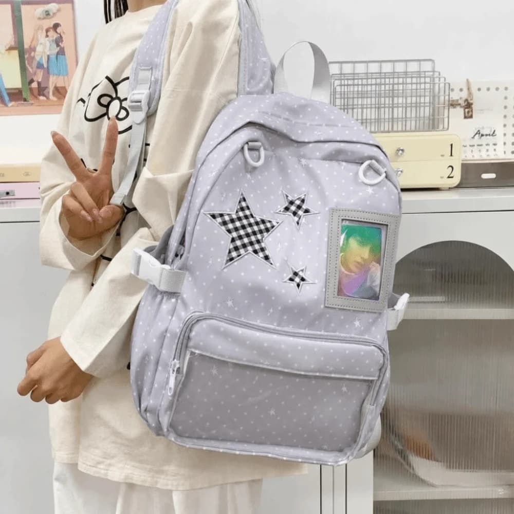 Harajuku Large Capacity Ita Backpack Nylon Clear Window Anime Badge Display Backpack Doll Bag Polka Dot School Bag for Students