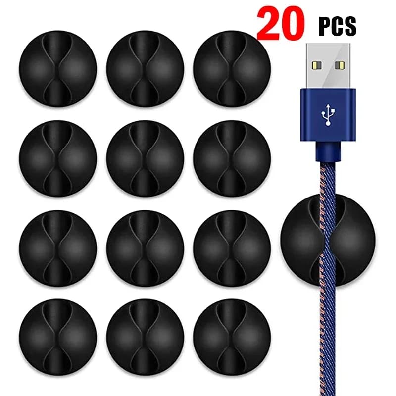 20PCS Round Cable Holder Self-adhesive Wire Winder Usb Cable Organizer Cable Menagment Desk in Home Office Car RXQ10
