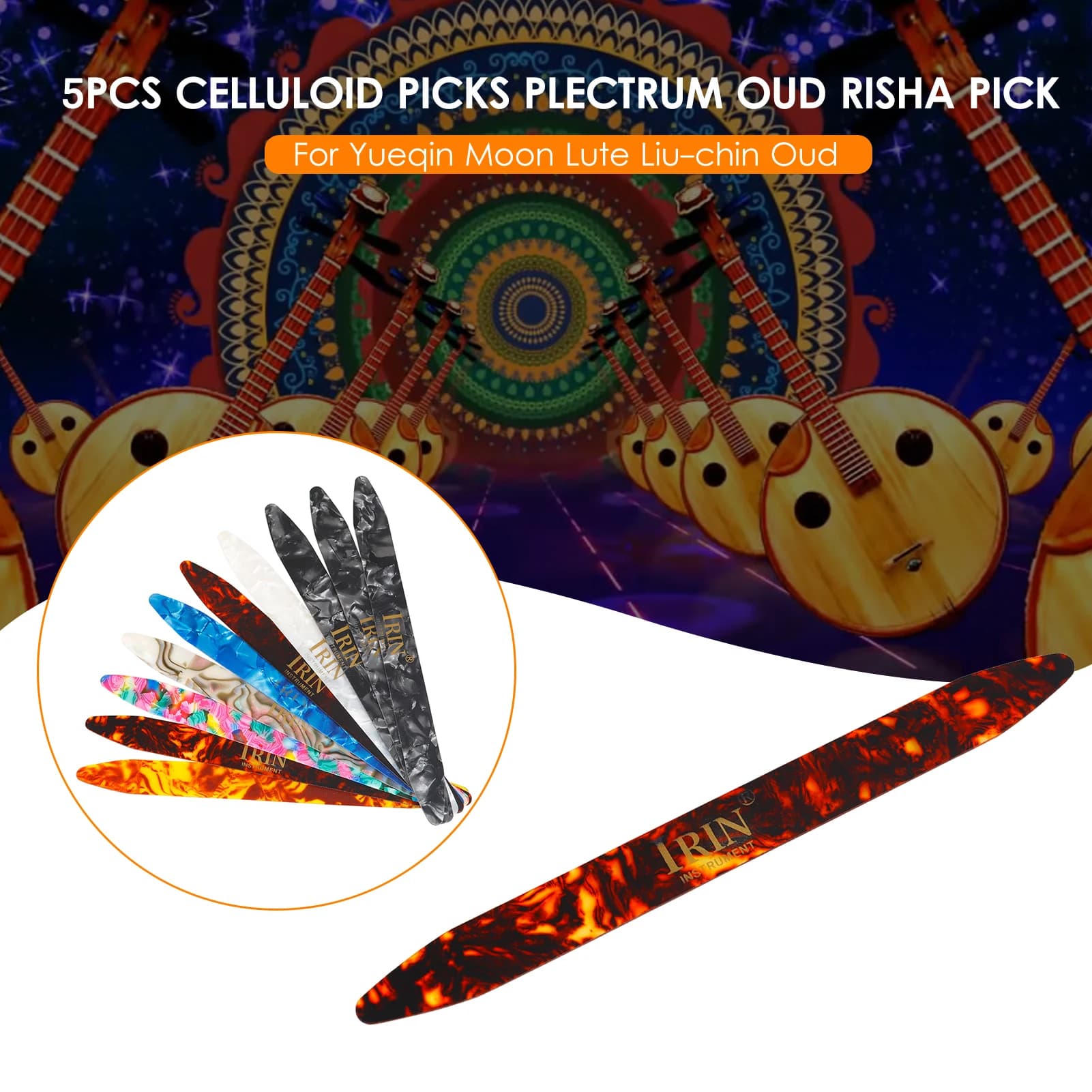 IRIN 5PCS Celluloid Picks Plectrum Oud Risha Pick Durable Easy Using for Yueqin Moon Lute Liu-chin Oud String Musical Instrument