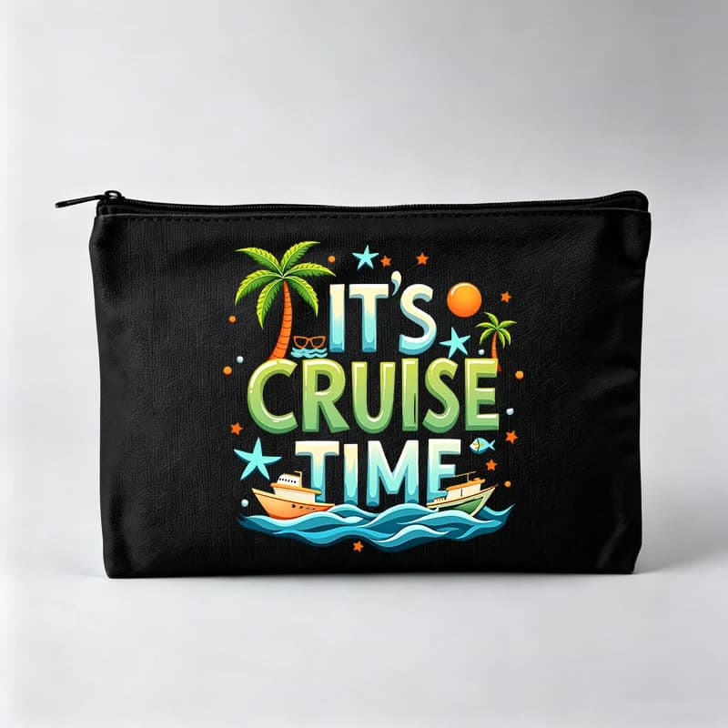 Tropical Vacation Print Makeup Bag, Cruise-Themed Cosmetic Pouch for Travel Use