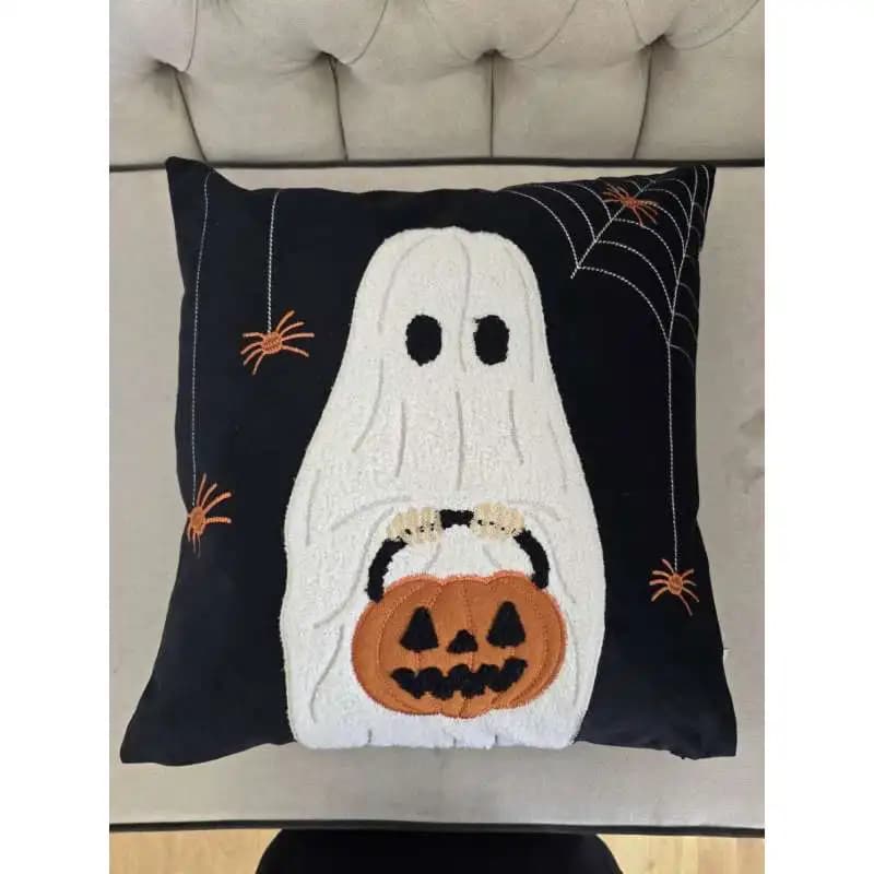 Halloween Ghost with Pumpkin Bucket Throw Pillow Set of 2