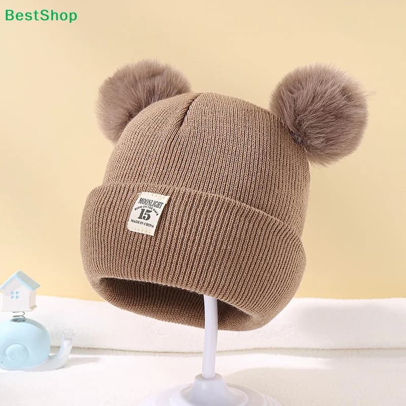 ★Cute Winter Hat Solid Color Wool Knitted Bonnet Bebe Newborn Baby Hat Pompom For Kids Boys Girls Children Warm Cap