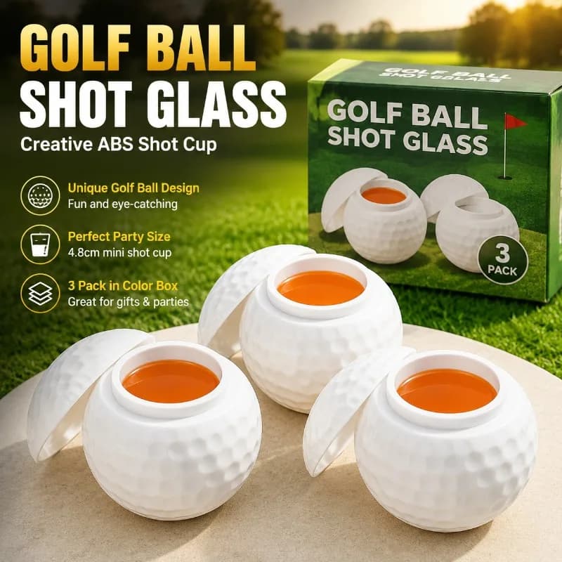 Golf Ball Shaped Shot Glass, Creative ABS Shot Cup, 4.8cm Mini Golf Ball Cup for Party, 3 Pack in Color Box