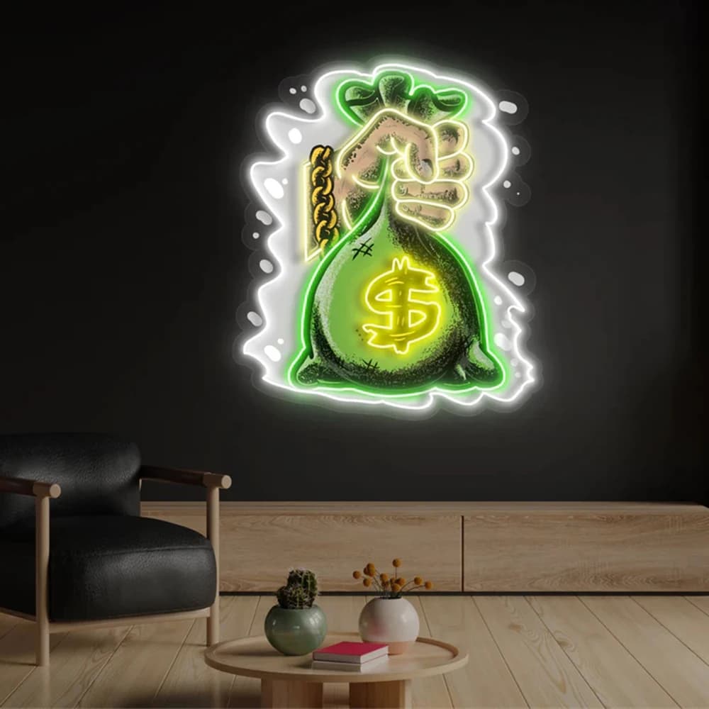 Borsa per soldi Opere d'arte Insegna al neon a LED Soggiorno personalizzato Decorazione della camera da letto Insegna luminosa Decorazione della parete della stanza dell'ufficio domestico Luce al neon