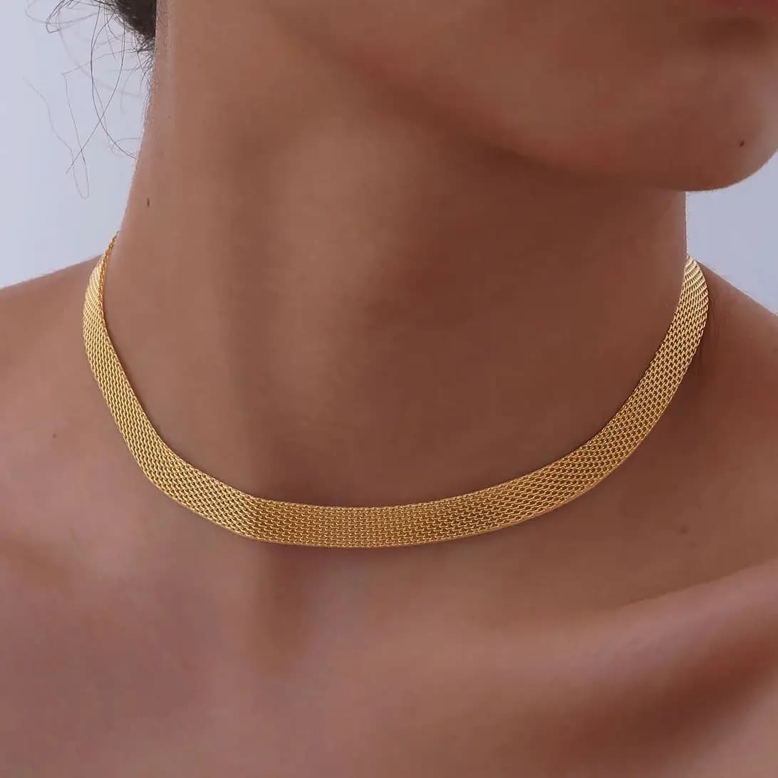 8.2mm Hip-hop Mesh Chain Necklace for Women,Gold Plated Stainless Steel Water Proof Necklace, Fine Choker Jewelry Gifts