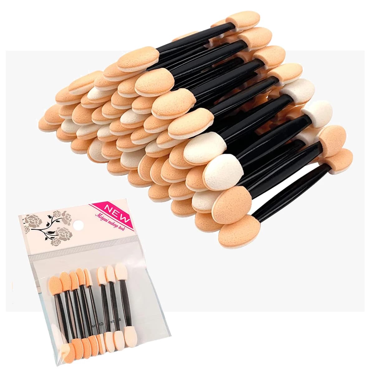 1/3/5 applicator packs of disposable eye shadows, sponge applicator tips of two-sided eye makeup sticks, 10 pieces/pack