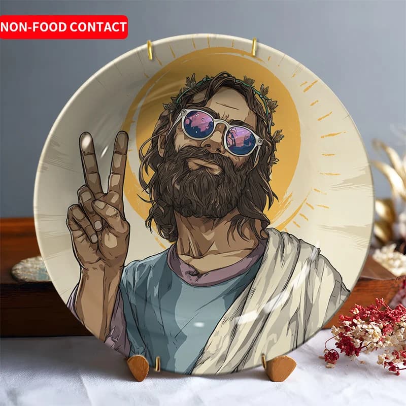 Piatto decorativo in ceramica Pop Culture Cool Jesus - Decorazione da appendere alla parete, adatto per famiglie, soggiorni, uffici e pareti