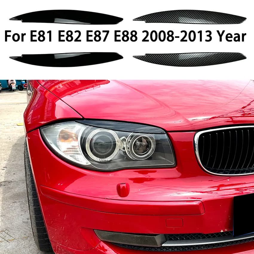2 Pieces Covers Eyebrows Headlights E81 E82 E83 E87 Decorative Stickers for BMW Series 1 2006-2013 Black Polished