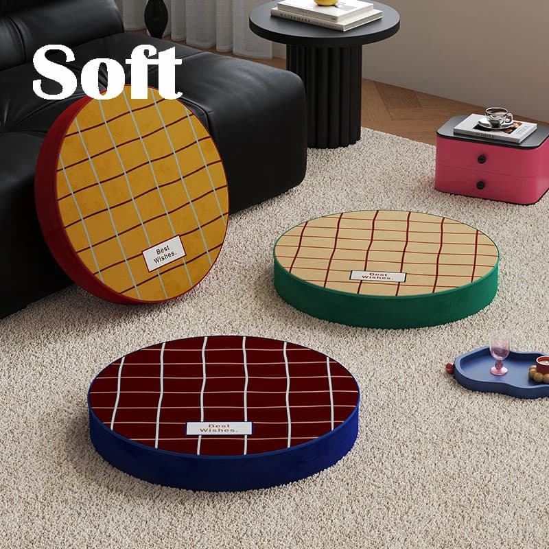 Retro Checkered Zafu Meditation Pad Tatami Square Floor Cushion Living Room Balcony Lazy Person's Pad Home Decor
