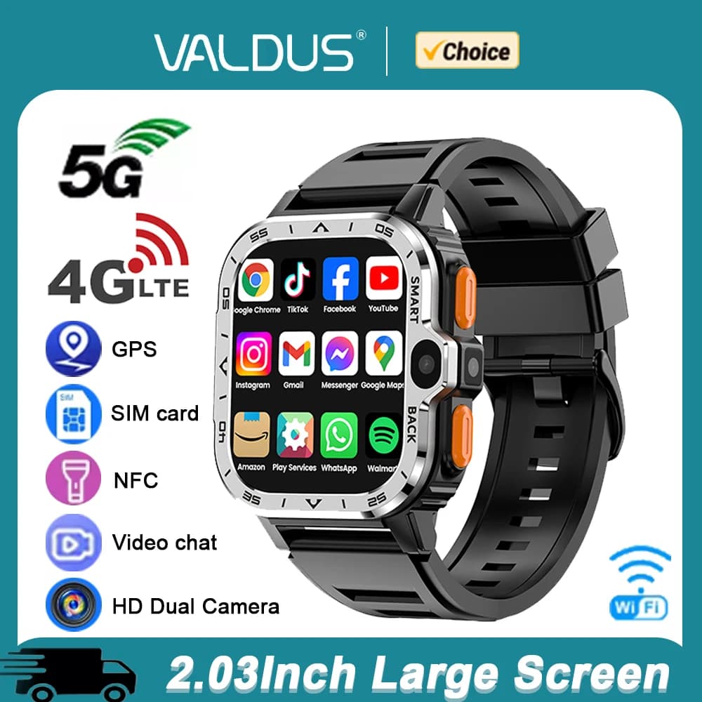 VALDUS PGD Android Astuto Della Vigilanza Degli Uomini GPS 16G/64G ROM di Archiviazione HD Doppia Fotocamera NFC 4G 5G SIM Card WIFI Wireless Veloce Internet Orologio