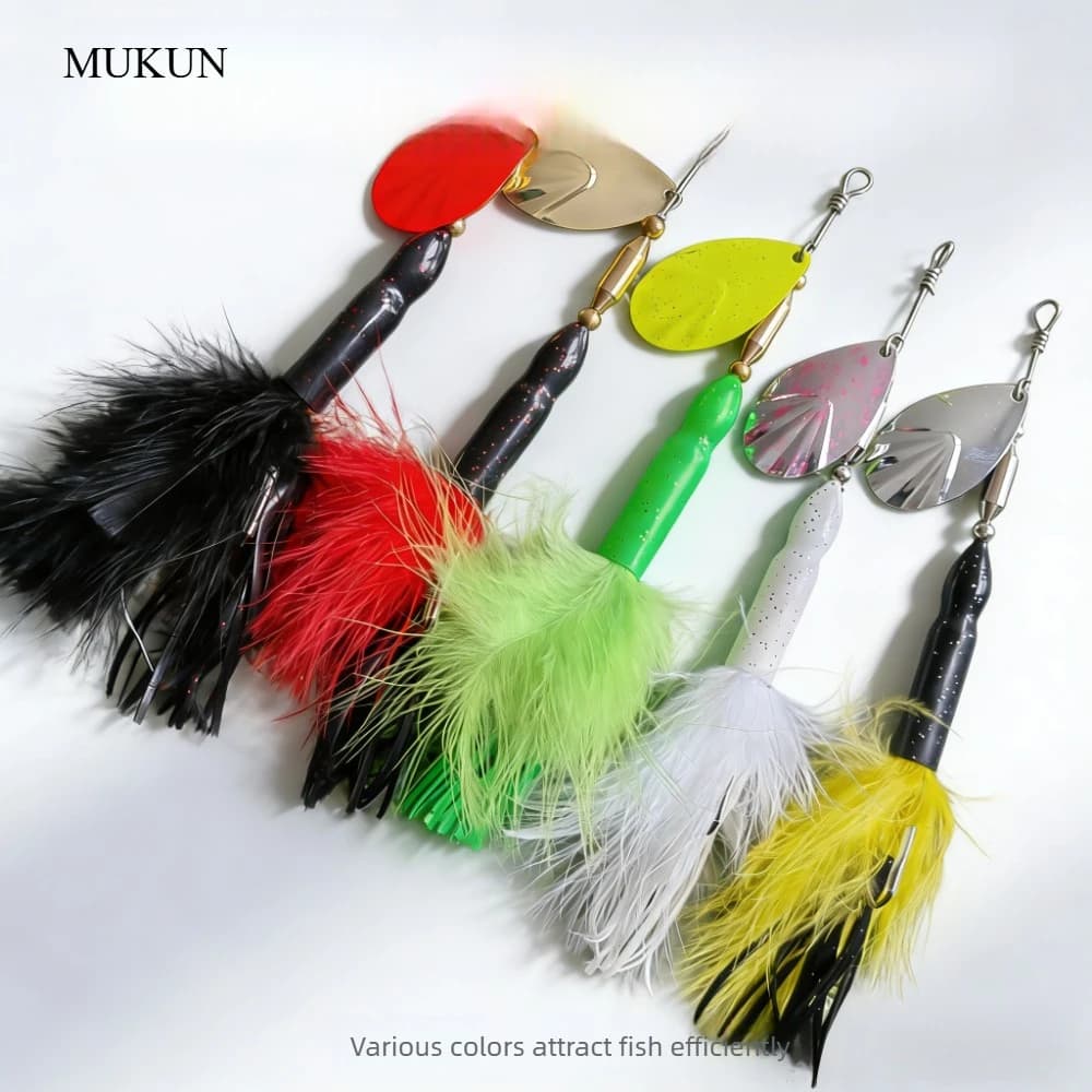 1 Pezzo Musky Pike Spinner Bucktail - Esca da Pesca in Metallo Pesante con Piume Artificiali Colorate e Vivaci, Esche per Musky per Pescatori