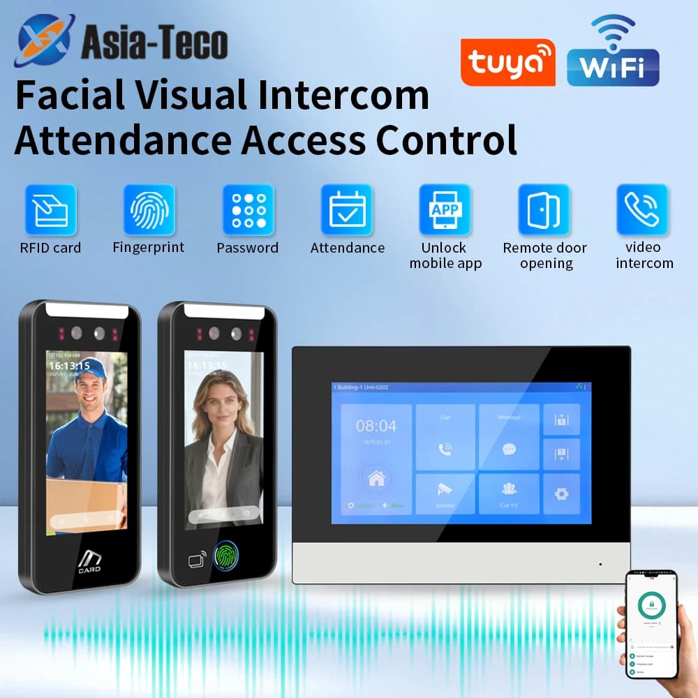 Tuya APP WiFi Sistema citofonico visivo biometrico facciale e password Touch screen da 7 pollici Telecamera HD File API gratuito impermeabile per esterni