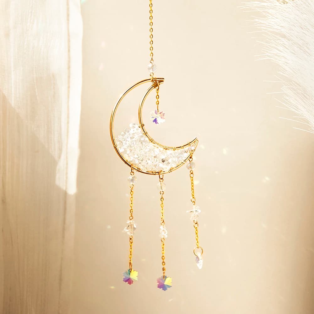 Stone Sun Catchers Moon Rainbow Crystal Hanging Gemstone Suncatcher Garden Decoration Stained Glass Prism Crystal Patio Decor