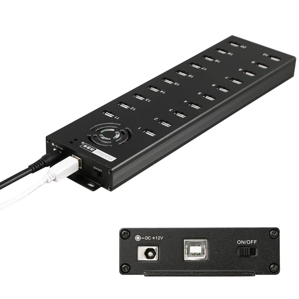 Sipolar A-805P 20 Port USB 2.0 Hub Refresh and Charging Ports for Cellphone/Tablet Desktop Charging Station with LED