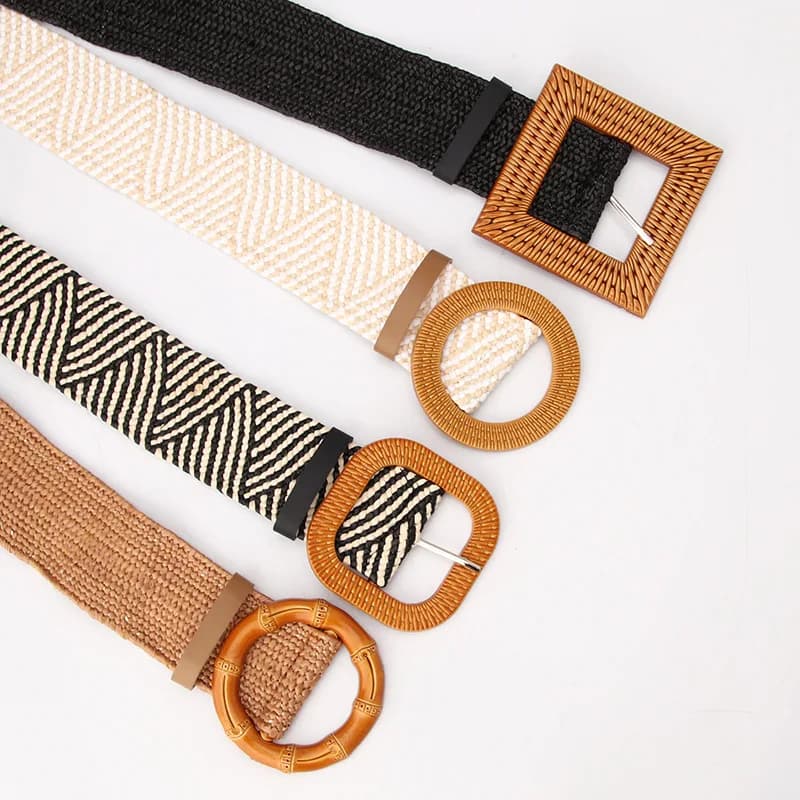 Forest-Style Women's Wide, Simple and Versatile Round-Buckle Belt: Cotton-Linen Stretch Elastic Belt for Dresses and Skirts