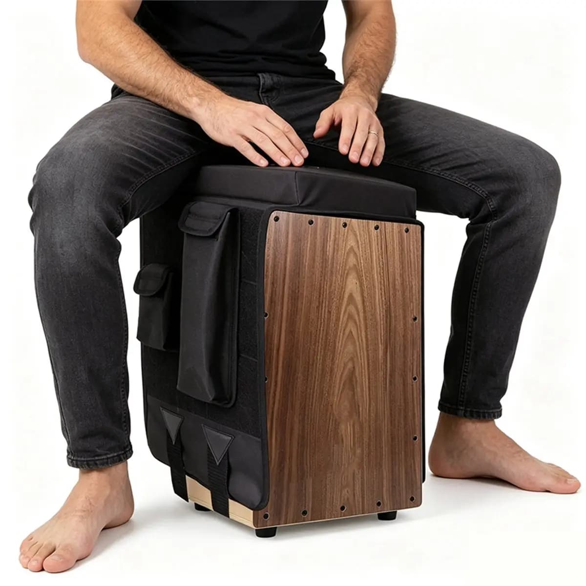 B72ABG Cajon Padded Seat Instrument Saddle with Side Pocket Cajon Saddle Drum Accessories for Music Performance Home Studio