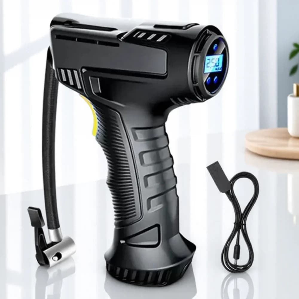 Pompa di gonfiaggio per pneumatici per auto portatile senza fili con luce LED e monitor di pressione Ricarica USB Gonfiaggio automatico