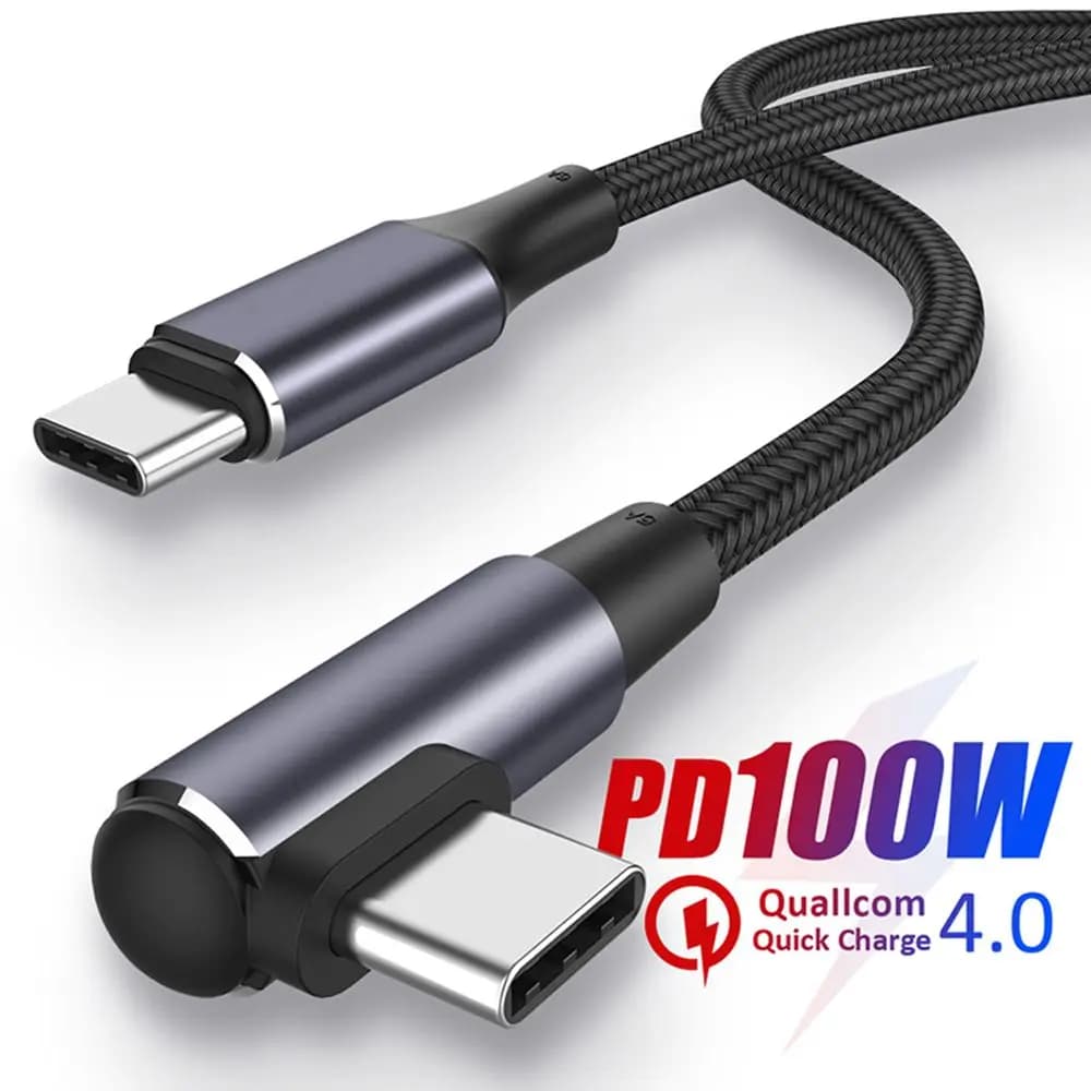 90 Degree Data Line 5A Fast Charging PD 100W Right Angle USB C to USB Type C Cable
