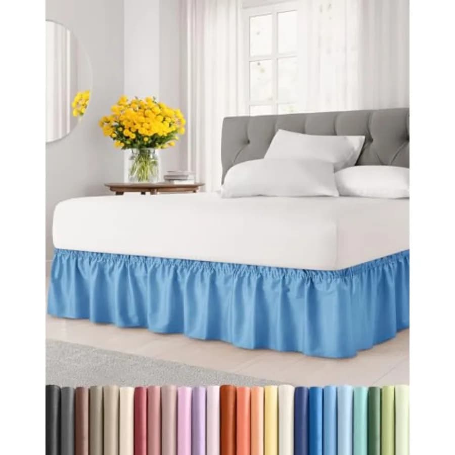 Gonna letto avvolgente antipolvere in denim blu per letti king size con elastico regolabile da X pollici, gonna letto plissettata con B
