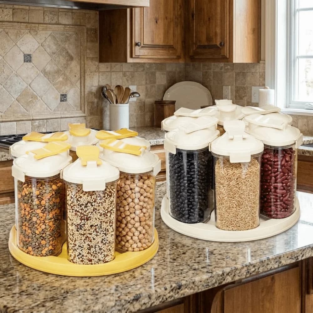 Food Grade 6 Grids Grain Storage Box Sealed Bug-proof Grain Dispenser Moisture-proof Space Saving Cereal Storage Container