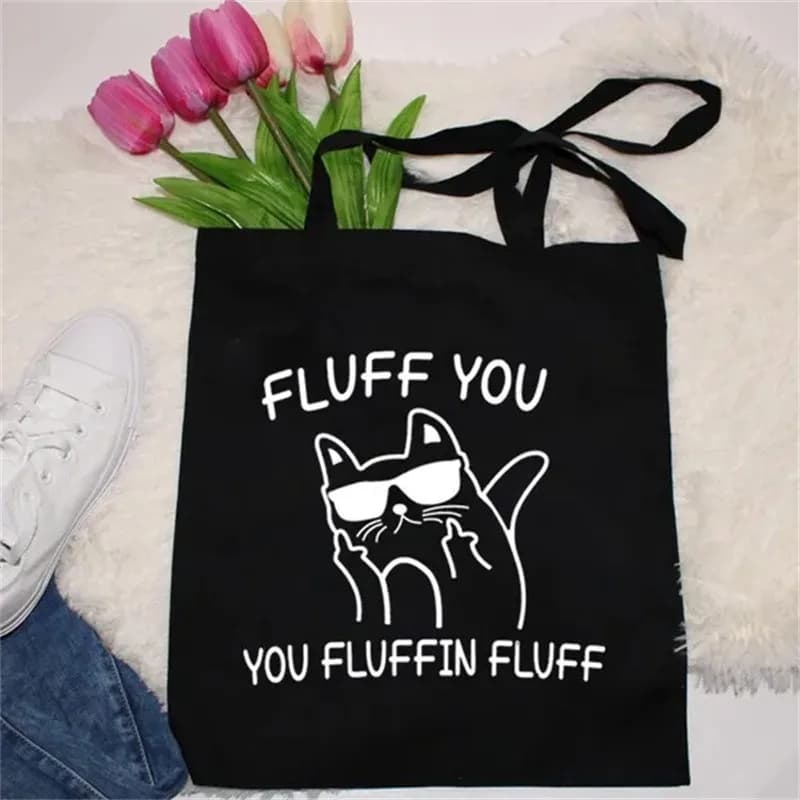 Borsa in tela con stampa divertente del fumetto del gatto Kawaii Borsa a tracolla da viaggio per lavoro di studio Borsa per la spesa durevole Borsa da yoga per donna Uso quotidiano