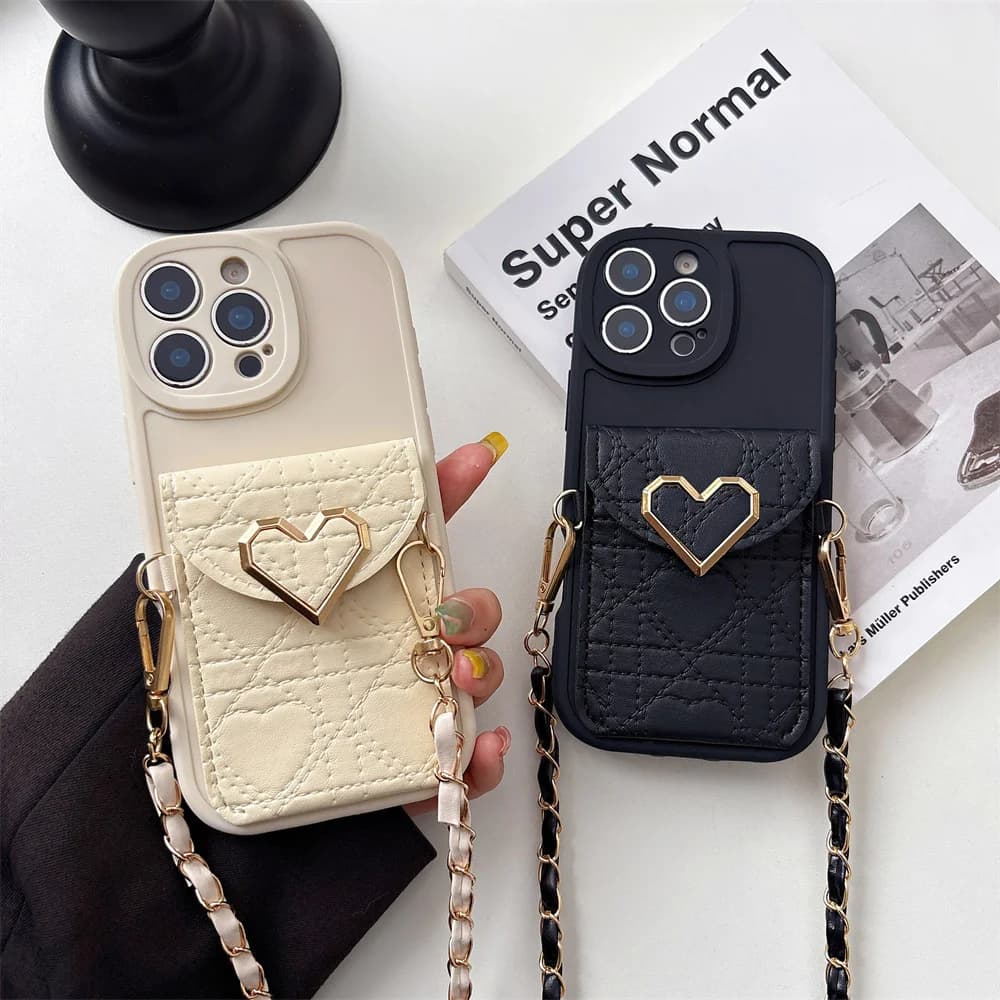 Phone Case with Shoulder Wallet Card Holder for IPhone 17 Air 14 13 12 11 Pro Max 16 15 Plus XS XR X 7 8 Leather Protective Case