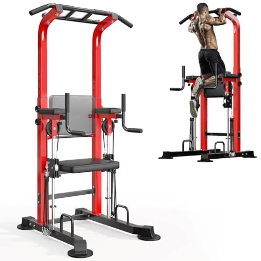 Multi-gym Self-supporting Traction and Dip Station with Adjustable Height for Home Gym, Black Steel for Strength Training