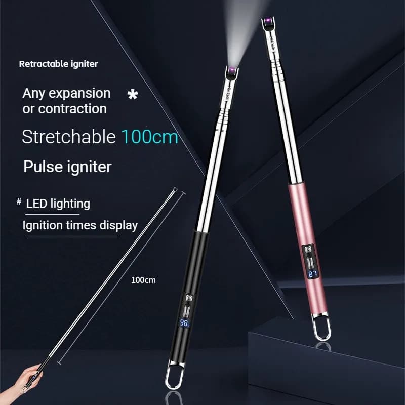 New Metal Retractable Extended Gas Stove Natural Gas Electronic Charging Igniter Outdoor Barbecue Camping Ignition Stick Lighter
