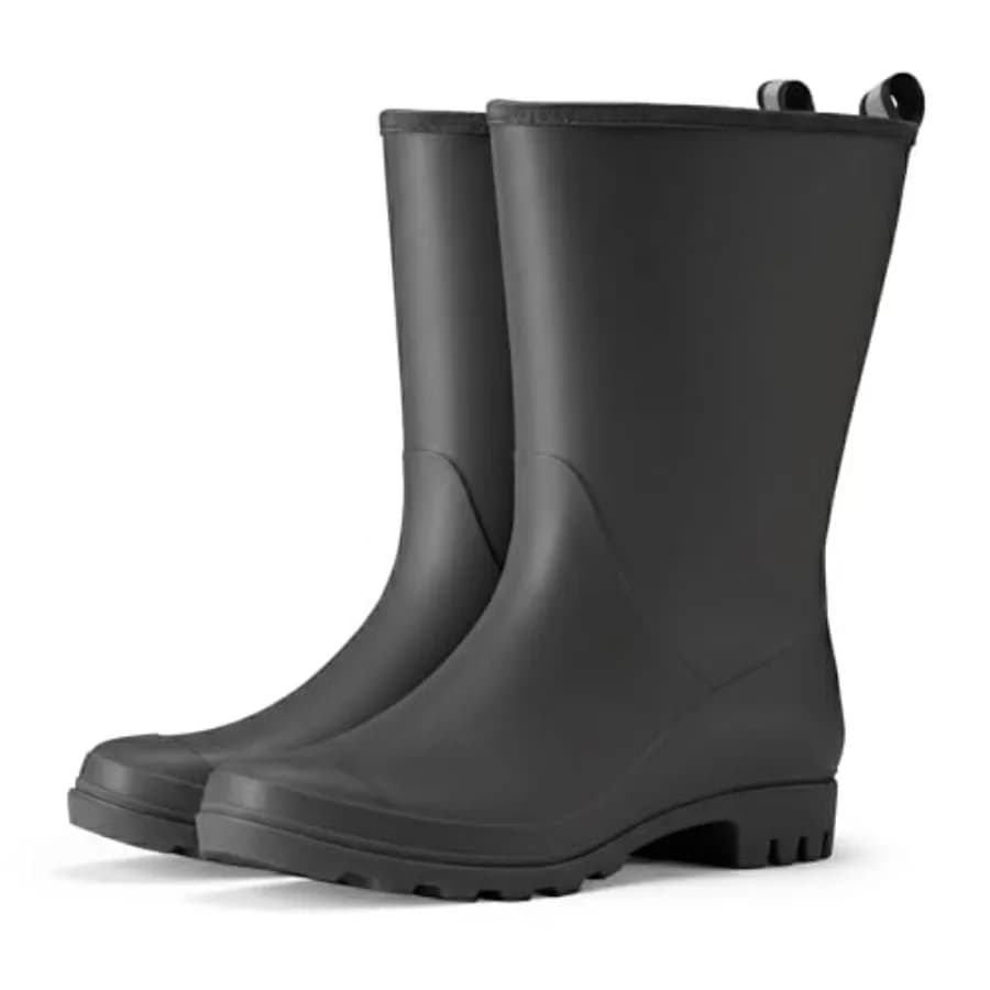 HISEA Women Rubber Boots Wide Calf Rain Boots Matte Surface Waterproof PVC Rubber Rain Boot Mid Height Rain Shoes for Outdoor G