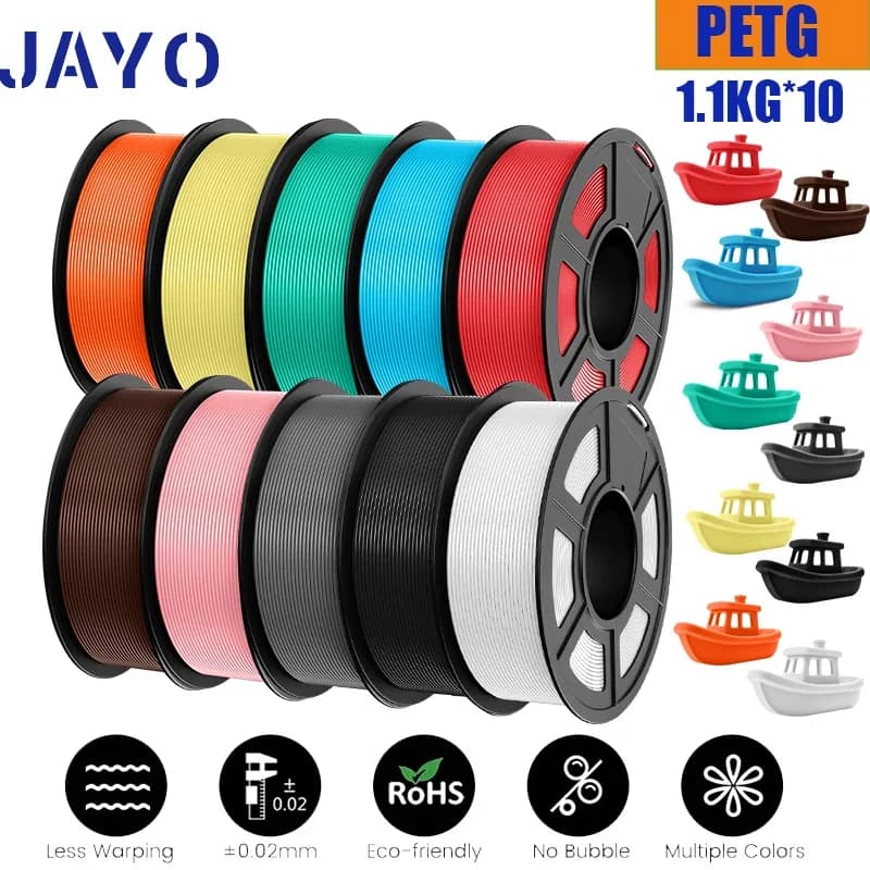 JAYO petg Filament 3d PETG 1.75mm 10 Rolls Ordered wounds roughness without bubbles 3D printer thread for FDM Muticolor 1.1KG/roll