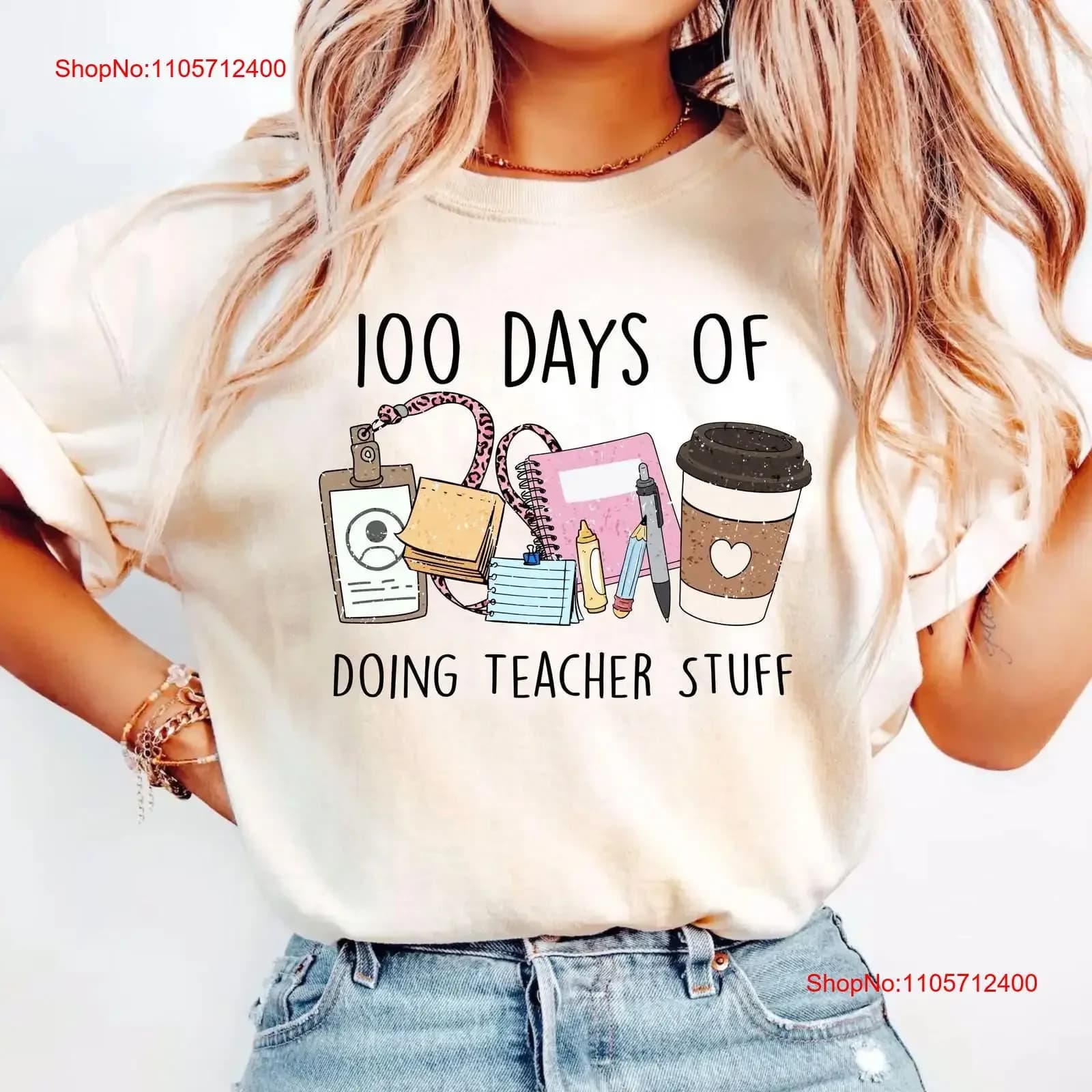 100 Days Of Doing Teacher Stuff T Shirt School Happy Kindergarten Crewneck vintage Washed Soft graphic Stylish Casual Unisex