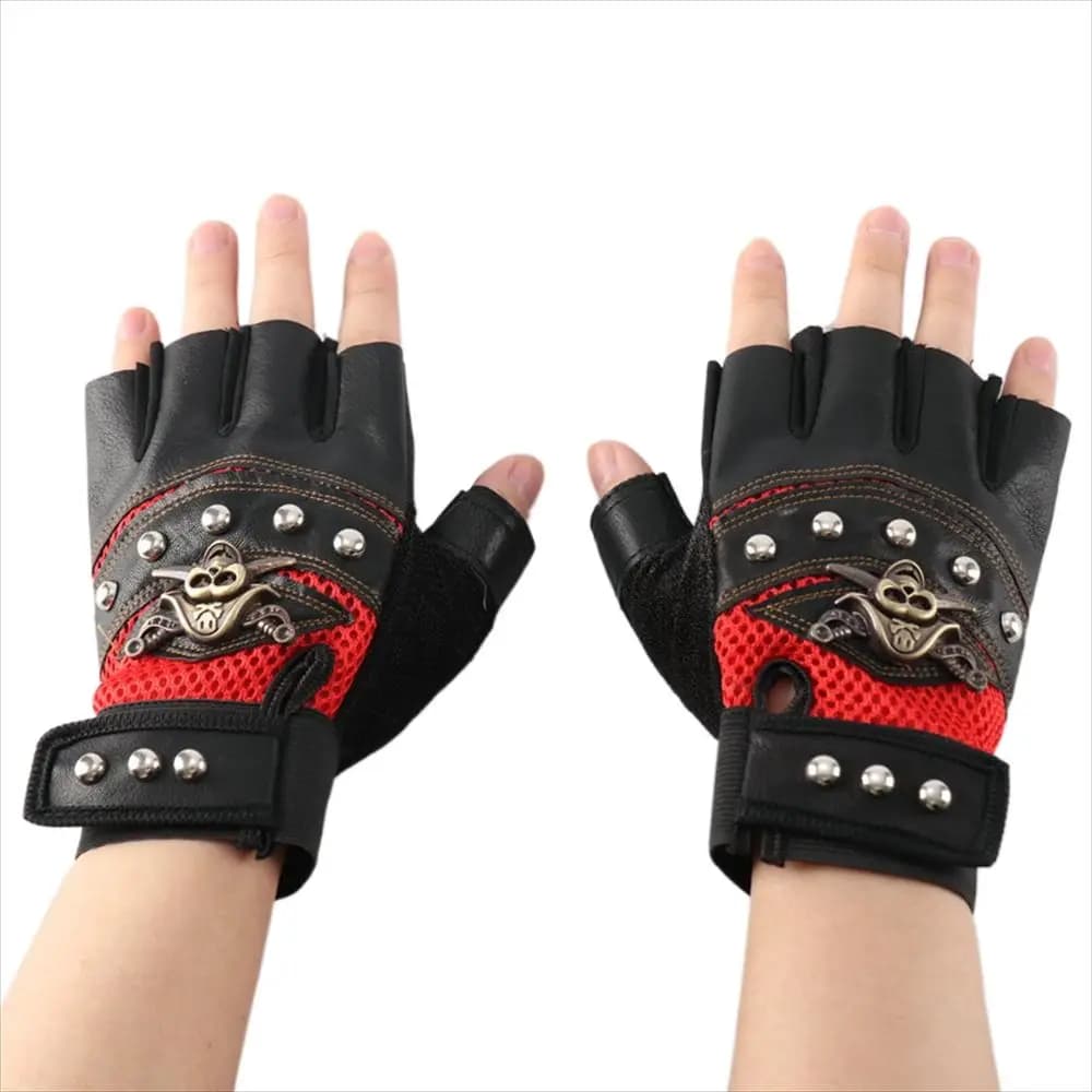 Guanti da Moto Senza Dita con Rivetti Punk Antiscivolo per Uomo e Donna, Guanti da Ciclismo con Teschi, Guanti Mezze Dita