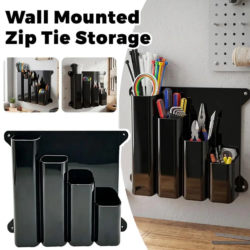 Zip Tie Storage Organizer Wall Mounted Cable Tie Holder 4 Pockets Rack Box for Workshop Garage Trailer Shed Home Supplies 2Pcs