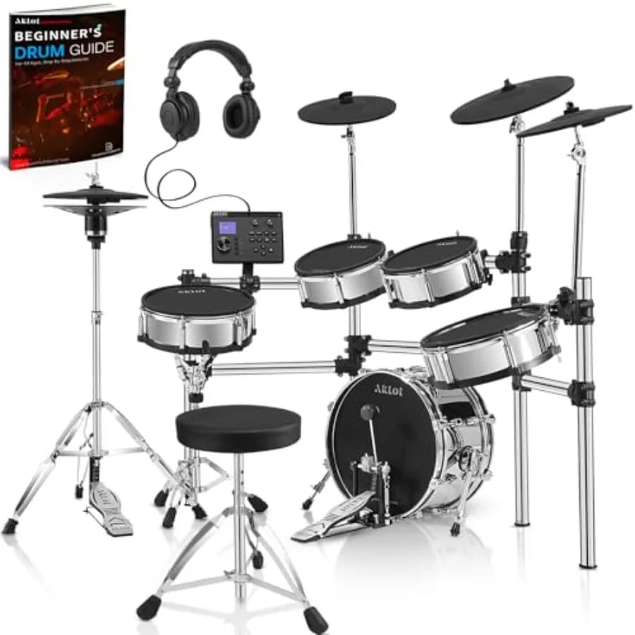 Set di batteria elettrica stile acustico con grancassa in legno e rullante, cymbal ride a tripla zona, hi-hat autonomo, pad in tessuto completo 460 S